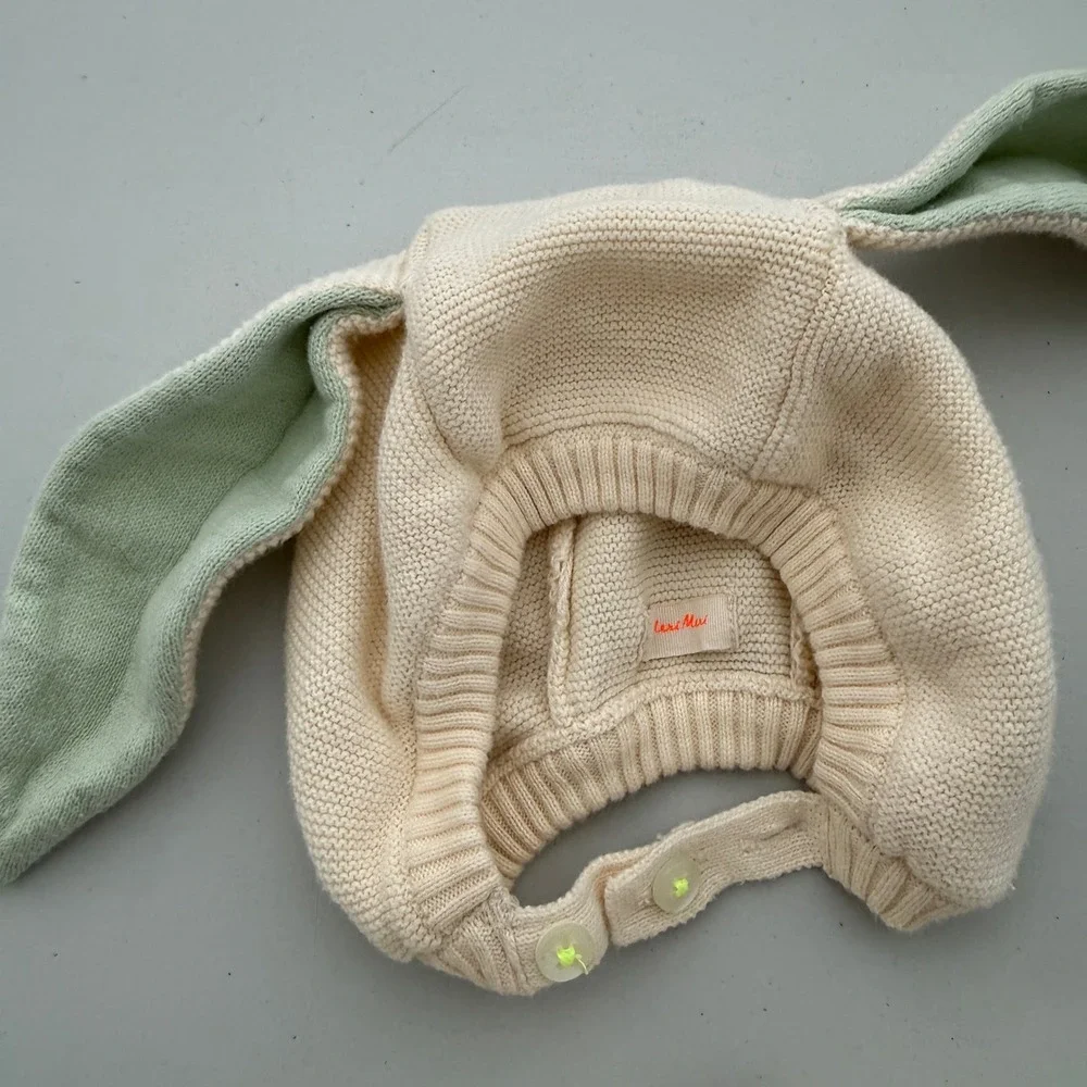 Meri Meri Kids Knit Bunny Bonnet Hat Lot of 2 Cream floppy  Ears photoshoot